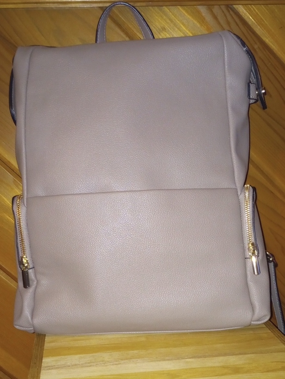 A New Day Neutral Taupe Leather Backpack with Gold Hardware